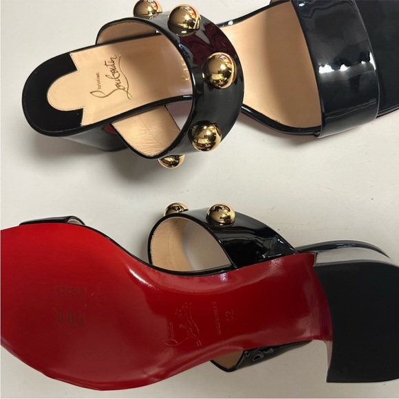 Christian Louboutin Black and Gold Heels with Red Sole